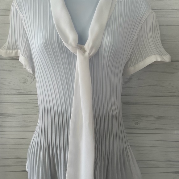 Worthington Tops - Worthington White Sheer blouse with V-neck  button down with long bow tie.